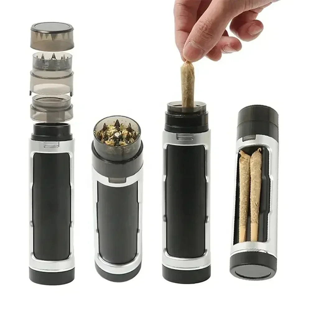 3 in 1 Plastic Herb Grass Grinder Kit with Tobacco Storage Tube Roll Paper Filling Machine DIY Pipe Smoking Accessories